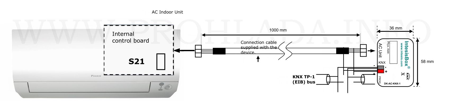 Схема подключения шлюза DK-AC-KNX-1 к кондиционеру Daikin